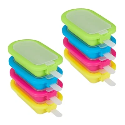 Image of Relaxdays Set of 8 Popsicle Moulds, BPA Free Silicone, Ice Lolly Forms, Fruit Sticks, Frozen Juice, Green/Blue/Pink, 2.5 x 6.5 14 cm