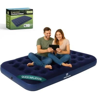 Image of Green Haven Double Blow Up Camping Bed (191 x 137 22 cm) Waterproof Inflatable Airbed Mattress Quick Inflate Ideal for &amp; Guest Use