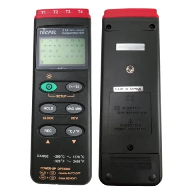 Image of TECPEL DTM 319 4 Channel type K thermocouple thermometer data logger with probe (TPK 01)