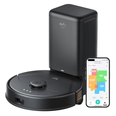 Image of eufy X8 Pro Robot Vacuum Cleaner with Mop and Self Empty Station, Twin Turbine™ 2x 4000Pa Suction, Active Detangling™ Roller Brush, iPath™ Laser Navigation for Pet Hair