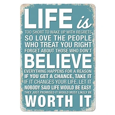 Image of Slogan Life&#039;s Too Short... Quote Blue Metal Wall Sign Plaque Art Inspirational by Cirrus