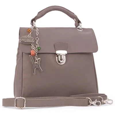 Image of Catwalk Collection Handbags Women&#039;s Leather Cross Body Bag Medium Top Handle Adjustable Detachable Shoulder Strap PANDORA Grey