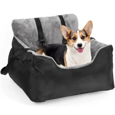 Image of RUYICZB Dog Travel Car Seat, Booster Seats for Small Dogs 25Lbs, Seat with Washable Removable Cover, Pet Carrier Bed Thick Cushion Safety Leash And Storage Pockets,Black