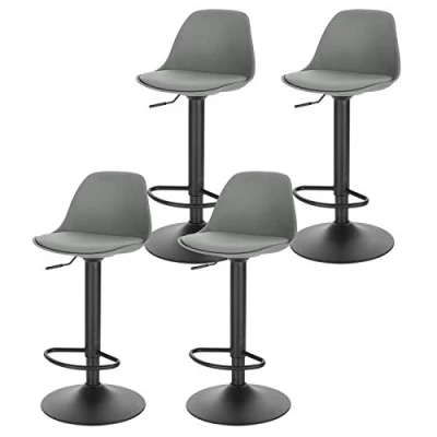 Image of Lestarain Set of 4 Breakfast Bar Stools with Footrest and Base Swivel Gas Lift PP Seat,Grey