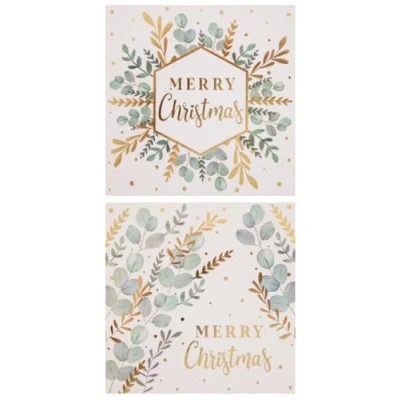 Image of RSW Pack of 10 Assorted Christmas Cards 2 Eucalyptus Merry Designs Gold Foil Finish Stylish Eco Friendly Packaging 100% Recyclable
