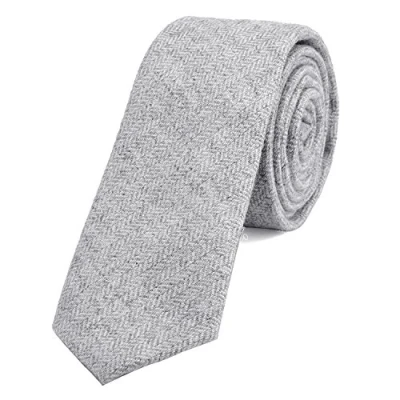 Image of DonDon Narrow Men&#039;s Cotton Tie 2.36 inch 6 cm grey white herringbone pattern