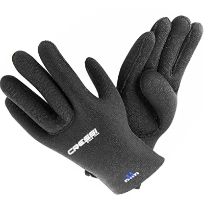 Image of Cressi High Stretch Gloves Unisex 5 Finger Diving made of Soft, Single lined, strength Neoprene, 3.5mm, Black/Blue Logo, S