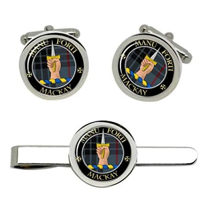 Image of Mackay Scottish Clan Cufflinks and Tie Clip Set
