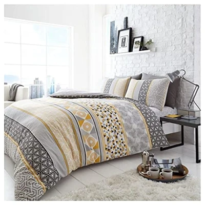 Image of GC GAVENO CAVAILIA Geometric Duvet Cover, Stripe Bedding Double Bed Set, Triangle Quilt Covers, Mustard
