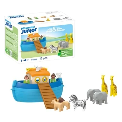 Image of PLAYMOBIL 71681 JUNIOR: My Take Along Noah&#039;s Ark, including ramp and nine animals, sustainable toy made from plant based plastics, gifting toy, play sets suitable for children ages 1+