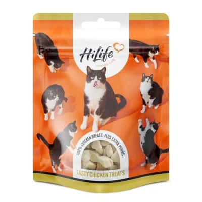 Image of HiLife Chicken Breast Cat Treats, Freeze Dried &amp; Grain Free Treats for Adult Cats, Made With 100% Natural Ingredients, Suitable Indoor Outdoor Cats (8 Bags x 30g) Bullet Point