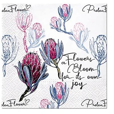 Image of PAW 3Ply Flowery Tissue Paper Napkins Serviettes for Decoupage 33cm x Pack of 20 (Protea)