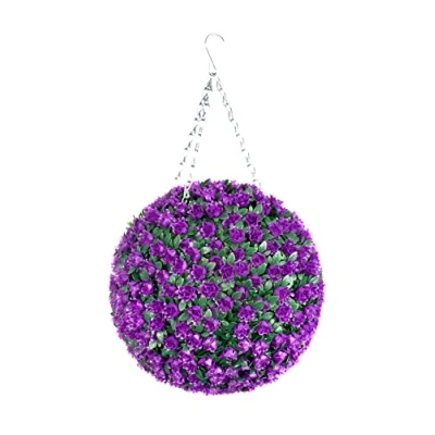 Image of Best Artificial 28cm Purple Rose Topiary Hanging Flower Ball **UV Fade Protected**