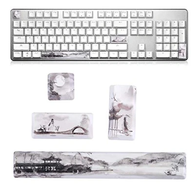 Image of Spacebar Keycap, Landscape Pattern DIY ink Painting Keycaps, Space+ESC+Enter+Numpad Enter Keycap for Universal Mechanical Keyboards(Other)