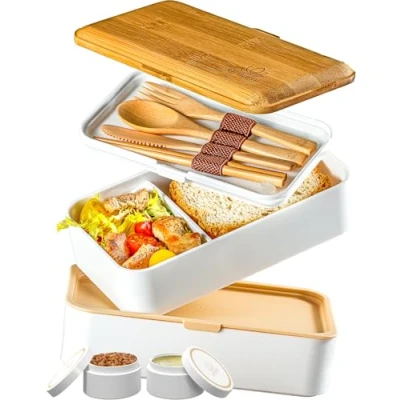 Image of Umami Bento Box Adult All in 1 w/ 4 Utensils, 100% Leakproof, Dishwasher &amp; Microwave Safe Lunch Containers for Adults Compartments,