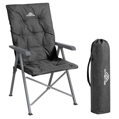 Image of Luxury Adjustable Camping Chair for Adults Heavy Duty Outdoor 4 Position High Back Oversized Garden Padded Folding Caravan Dining Beach Picnic Fishing 150kg Load Capacity Black