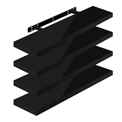 Image of WOLTU High Gloss Floating Shelves,Set of 4 Wall Shelf,CD DVD Storage Corner Shelf, Premium Wooden Shelves for Bedroom LivingRoom kitchen 80x22.9x3.8cm, Black, RG9480sz