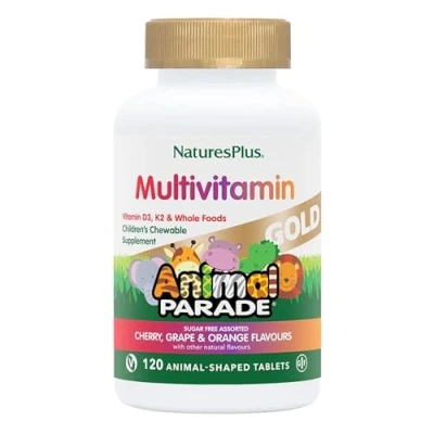 Image of NaturesPlus Animal Parade Gold Children’s Multivitamin Shaped Chewable Multi for Kids Assorted Flavours Vegan, Gluten Free 120 Tablets