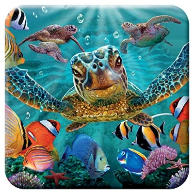 Image of 3D LiveLife Cork Coaster Tiny Bubbles from Deluxebase. Lenticular Sea Turtle Coaster. Non slip drinks mat with original artwork licensed renowned artist, Steve Sundram