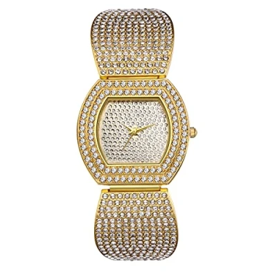 Image of JewelryWe Men Women Iced Out Watch Fashion Luxury Full Diamond Watches Gold/Silver Quartz Analog Wristwatch Ladies Dress