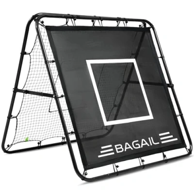 Image of BAGAIL Double Sided Rebounder Net, Football Nets, Reforced Painted Poles, Adjustable Angles, Rebound Net with Target for Skills Training, Portable Goals Garden, 120x120cm