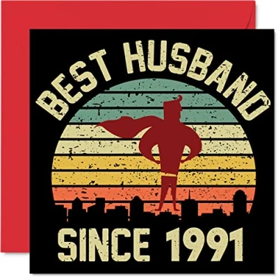 Image of 33rd Anniversary Card for Husband from Wife Best Since 1991 I Love You Gifts, Happy Wedding Cards Partner, 145mm x Greeting Thirty Third Anniversaries
