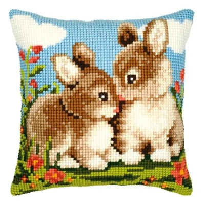 Image of Vervaco Rabbits Cross Stitch Cushion, Multi Colour