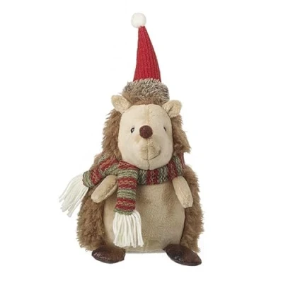Image of Heaven Sends Soft Plush Hedgehog With Scarf and Hat Christmas Decoration 14x14x33cm Quirky for Home Festive Decor Gift Idea