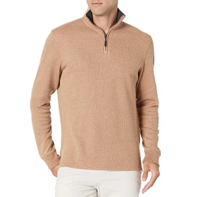 Image of Amazon Essentials Men&#039;s Quarter Zip French Rib Jumper, Camel Heather, L
