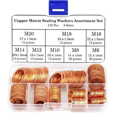 Image of DYWISHKEY 150Pcs 8 Sizes Copper Metric Sealing Washers Assortment Set