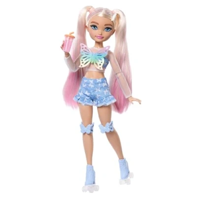 Image of Barbie Dream Besties Doll and Accessories, “Malibu Posable Roller Skating Fashion with Blonde Hair, 9 Makeup Themed Pieces, JFX96