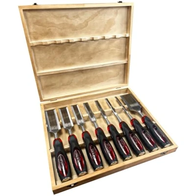 Image of LUMBER JACK 8 Piece Wood Chisel Set Bevel Edge Woodworking Carving Heavy Duty Hand Tools High Carbon Steel Blade 1/4&quot; 3/8&quot; 1/2&quot; 3/4&quot; 1&quot; &amp; More