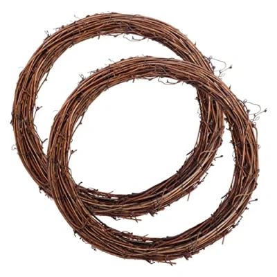 Image of 2 PCS Large Natural Grapevine Wreathes Vine Branch Wreath Christmas Rattan Hand woven Rings Wreaths for DIY Xmas Halloween Easter Wall Hanging or Wedding Decors (30CM)