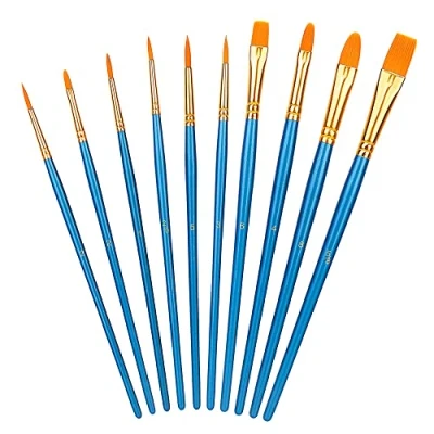 Image of Amazon Basics Art Paint Brush Set, Different Sizes for Artists, Adults &amp; Kids, 10 Count, Blue
