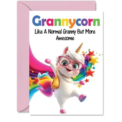 Image of Granny Mothers Day Card Awesome Grannycorn Happy Birthday for Grandma from Grandson Granddaughter, A5 Unicorn Bday Greeting Cards