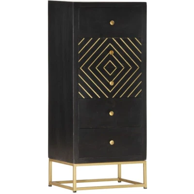 Image of vidaXL Drawer Cabinet Black and Gold 45x30x105 cm Solid Mango Wood