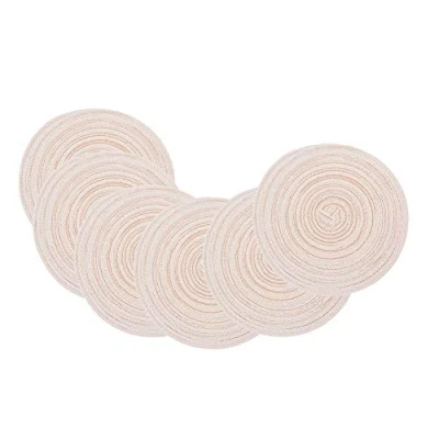 Image of SCF2017 Set of 6 Round Woven Cotton Yarn Placemats 18cm Small Table Mats Coasters(Beige)