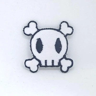 Image of Crossbones Black &amp; White Skull Iron on Sew Embroidered Patch (White)