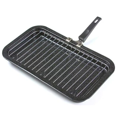 Image of Pendeford 405 x 235 40mm Enamel Grill Pan and Rack, Black