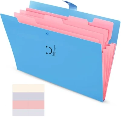 Image of Expanding File Folder, 5 Pockets A4 Letter Paper Accordion Document Bag Organizer Wallets Files Folders with Buckle Closure for School Office Home Blue