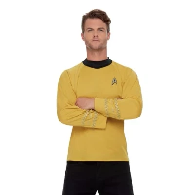 Image of Smiffys Star Trek Voyager Science Uniform, Top with Embroidered Delta Badge &amp; Rank Insignias, Outfit, Halloween Fancy Dress Accessory