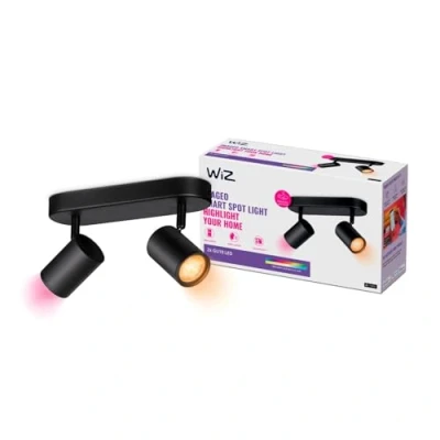 Image of WiZ Colour Imageo Smart Connected WiFi Ceiling Light Spot Fixture. [2 Black] App Control for Indoor Home Lighting, Livingroom and Bedroom