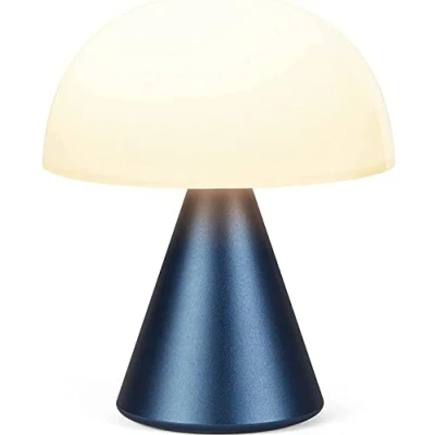 Image of Lexon Mina M Mushroom Lamp Portable Bedside Light for Bedrooms, Kids &amp; Nursery 9 LED Color Rechargeable Table with 24h Dimmer, Medium Dark Blue