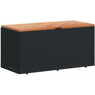 Image of vidaXL Garden Storage Box Black 110x50x54 cm Poly Rattan Acacia Wood
