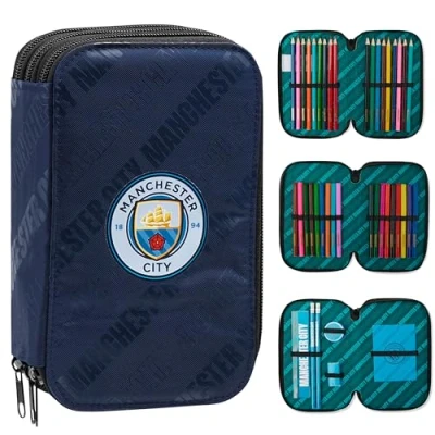 Image of Manchester City F.C. Filled Pencil Case Colouring Stationery Set School Supplies