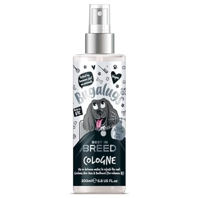 Image of BUGALUGS dog perfume Breed deodorant spray with a Distinctive fragrance, long lasting for smelly dogs. Essential cologne grooming products dogs 200ml