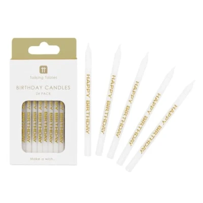 Image of Talking Tables x White Birthday Cake Candles Cupcake Toppers Decorations for Kids Party, Celebration Designed in The UK Plastic Free, Gold 24