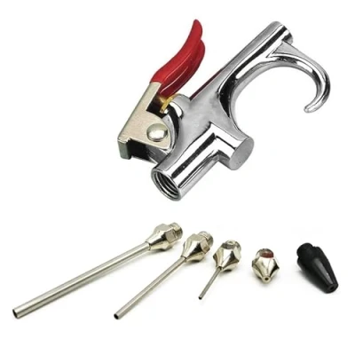 Image of Air Nozzle Blow Gun Kit with 5 Interchangeable Nozzles Pneumatic Compressor Accessories Dust Cleaning Tool