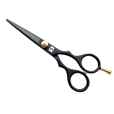 Image of Sanguine Hair Scissors Hairdressing Barber Shears, 5.5 inch 14 cm Presentation Case Deep Black