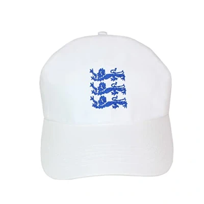 Image of TeddyTs White England Three Lions Design Adjustable Baseball Cap (Blue Lions), One Size